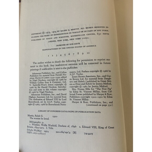 The Woman He Loved By Ralph G. Martin 1974 Simon & Schuster VTG Hardback - Picture 5 of 5